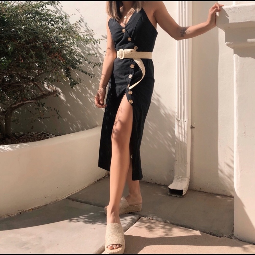 Black midi button down dress